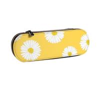 MIJKO Blanco Aster Margarita Amarillo, Estuche para lápices Estuche para lápices de Cuero de PU Estuche para lápices de Gran Capacidad Estuche para lápices Bolsa de cosméticos