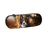 MIJKO Border Collie Bokeh Otoño Border Collie Negro, Estuche para lápices Estuche para lápices de Cuero de PU Estuche para lápices de Gran Capacidad Estuche para lápices Bolsa de cosméticos