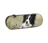 MIJKO Border Collie Césped Border Collie Negro Mascotas, Estuche para lápices Estuche para lápices de Cuero de PU Estuche para lápices de Gran Capacidad Estuche para lápices Bolsa de cosméticos