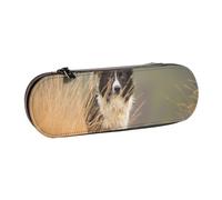 MIJKO Border Collie Césped Mascotas Borde Blanco Negro, Estuche para lápices Estuche para lápices de Cuero de PU Estuche para lápices de Gran Capacidad Estuche para lápices Bolsa de cosméticos