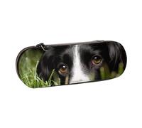 MIJKO Border Collie Mascotas Hierba Border Collie Negro, Estuche para lápices Estuche para lápices de Cuero de PU Estuche para lápices de Gran Capacidad Estuche para lápices Bolsa de cosméticos