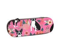 MIJKO Boston Terrier con Flores, Estuche para lápices Estuche para lápices de Cuero de PU Estuche para lápices de Gran Capacidad Estuche para lápices Bolsa de cosméticos