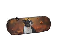 MIJKO Boston Terrier Otoño Bokeh Perros Perros En El Bosque, Estuche para lápices Estuche para lápices de Cuero de PU Estuche para lápices de Gran Capacidad Estuche para lápices Bolsa de cosméticos