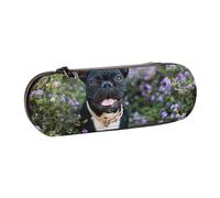 MIJKO Bulldog Francés Se Encuentra En Diseño De Flores, Estuche para lápices Estuche para lápices de Cuero de PU Estuche para lápices de Gran Capacidad Estuche para lápices Bolsa de cosméticos