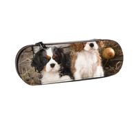 MIJKO Cachorros Cavalier King Charles Spaniel Pequeños, Estuche para lápices Estuche para lápices de Cuero de PU Estuche para lápices de Gran Capacidad Estuche para lápices Bolsa de cosméticos
