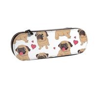 MIJKO Cachorros Pugs Divertidos Dibujos Animados, Estuche para lápices Estuche para lápices de Cuero de PU Estuche para lápices de Gran Capacidad Estuche para lápices Bolsa de cosméticos