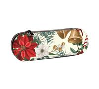 MIJKO Campana navideña Floral con Flor de Pascua navideña, Estuche para lápices Estuche para lápices de Cuero de PU Estuche para lápices de Gran Capacidad Estuche para lápices Bolsa de cosméticos