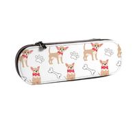 MIJKO Chihuahua Lindos Perros y tazón, Estuche para lápices Estuche para lápices de Cuero de PU Estuche para lápices de Gran Capacidad Estuche para lápices Bolsa de cosméticos