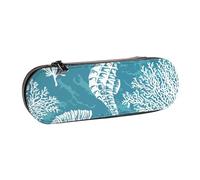 MIJKO Conchas Marinas Caballito De Mar Coral, Estuche para lápices Estuche para lápices de Cuero de PU Estuche para lápices de Gran Capacidad Estuche para lápices Bolsa de cosméticos
