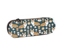 MIJKO Corgi Y Cafés Lindo Perro Corgi Café Café Latte, Estuche para lápices Estuche para lápices de Cuero de PU Estuche para lápices de Gran Capacidad Estuche para lápices Bolsa de cosméticos