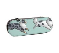 MIJKO Correr Perro Collie áspero, Estuche para lápices Estuche para lápices de Cuero de PU Estuche para lápices de Gran Capacidad Estuche para lápices Bolsa de cosméticos