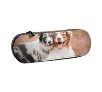 MIJKO Dos Border Collie Pastor Australiano, Estuche para lápices Estuche para lápices de Cuero de PU Estuche para lápices de Gran Capacidad Estuche para lápices Bolsa de cosméticos