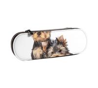 MIJKO Dos Cachorros de Yorkshire Terrier, Estuche para lápices Estuche para lápices de Cuero de PU Estuche para lápices de Gran Capacidad Estuche para lápices Bolsa de cosméticos