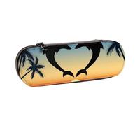 MIJKO Dos Delfines Saltando En Forma De Corazón, Estuche para lápices Estuche para lápices de Cuero de PU Estuche para lápices de Gran Capacidad Estuche para lápices Bolsa de cosméticos