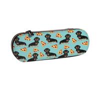 MIJKO Doxie Dachshund Pizza Comida Novedad Niños Perros Divertidos Mascotas Lindo Doxie, Estuche para lápices de Cuero PU, Estuche para lápices de Gran Capacidad, Bolso para cosméticos