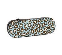 MIJKO Estampado Animal con Manchas de Leopardo Azul y marrón, Estuche para lápices Estuche para lápices de Cuero de PU Estuche para lápices de Gran Capacidad Estuche para lápices Bolsa de cosméticos