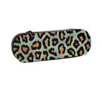 MIJKO Estampado Animal Elegante de Leopardo Verde Azulado, Estuche para lápices Estuche para lápices de Cuero de PU Estuche para lápices de Gran Capacidad Estuche para lápices Bolsa de cosméticos