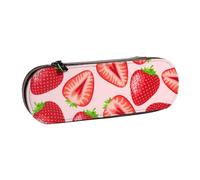 MIJKO Estampado de Fresa Rosa Kawaii, Estuche para lápices Estuche para lápices de Cuero de PU Estuche para lápices de Gran Capacidad Estuche para lápices Bolsa de cosméticos