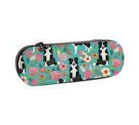 MIJKO Estampado Floral Border Collie, Estuche para lápices Estuche para lápices de Cuero de PU Estuche para lápices de Gran Capacidad Estuche para lápices Bolsa de cosméticos