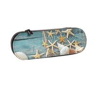 MIJKO Estrellas de mar en la Playa en la Red de Pesca, Estuche para lápices Estuche para lápices de Cuero de PU Estuche para lápices de Gran Capacidad Estuche para lápices Bolsa de cosméticos