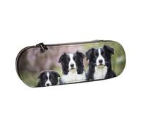 MIJKO Familia del Border Collie, Estuche para lápices Estuche para lápices de Cuero de PU Estuche para lápices de Gran Capacidad Estuche para lápices Bolsa de cosméticos