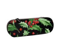 MIJKO Feliz Navidad Acebo, Estuche para lápices Estuche para lápices de Cuero de PU Estuche para lápices de Gran Capacidad Estuche para lápices Bolsa de cosméticos