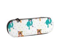MIJKO Feliz Staffy Blanco, Estuche para lápices Estuche para lápices de Cuero de PU Estuche para lápices de Gran Capacidad Estuche para lápices Bolsa de cosméticos