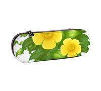 MIJKO Flores Amarillas en arbusto Verde, Estuche para lápices Estuche para lápices de Cuero de PU Estuche para lápices de Gran Capacidad Estuche para lápices Bolsa de cosméticos