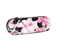 MIJKO Flores De Hibisco Tropical con Hojas Negras, Estuche para lápices Estuche para lápices de Cuero de PU Estuche para lápices de Gran Capacidad Estuche para lápices Bolsa de cosméticos