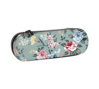 MIJKO Flores De Rosas sobre Fondo Verde, Estuche para lápices Estuche para lápices de Cuero de PU Estuche para lápices de Gran Capacidad Estuche para lápices Bolsa de cosméticos