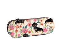 MIJKO Flores Perro Salchicha Rosa, Estuche para lápices Estuche para lápices de Cuero de PU Estuche para lápices de Gran Capacidad Estuche para lápices Bolsa de cosméticos