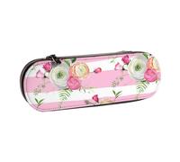 MIJKO Flores Rayas Rosas, Estuche para lápices Estuche para lápices de Cuero de PU Estuche para lápices de Gran Capacidad Estuche para lápices Bolsa de cosméticos