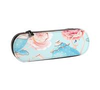 MIJKO Flores Rosas Tazas De Tetera Vintage, Estuche para lápices Estuche para lápices de Cuero de PU Estuche para lápices de Gran Capacidad Estuche para lápices Bolsa de cosméticos