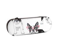 MIJKO Frenchie Negro Bulldog Francés Dibujos Animados Gafas Rosas Perro Blanco, Estuche para lápices Estuche para lápices de Cuero PU Estuche para lápices Estuche para lápices Estuche para cosméticos