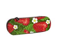 MIJKO Fresa y Flor, Estuche para lápices Estuche para lápices de Cuero de PU Estuche para lápices de Gran Capacidad Estuche para lápices Bolsa de cosméticos