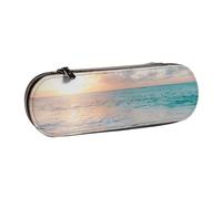 MIJKO Hermosa Playa Amarillo Atardecer Océano, Estuche para lápices Estuche para lápices de Cuero de PU Estuche para lápices de Gran Capacidad Estuche para lápices Bolsa de cosméticos
