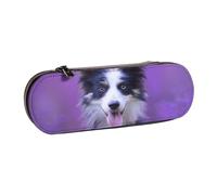 MIJKO Hermoso Cachorro Border Collie, Estuche para lápices Estuche para lápices de Cuero de PU Estuche para lápices de Gran Capacidad Estuche para lápices Bolsa de cosméticos