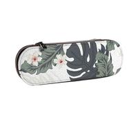 MIJKO Hojas De Palma Gris Frangipani Tropical, Estuche para lápices Estuche para lápices de Cuero de PU Estuche para lápices de Gran Capacidad Estuche para lápices Bolsa de cosméticos