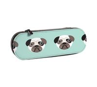 MIJKO Ilustración Pug Cachorro Azul Patrón Niños, Estuche para lápices Estuche para lápices de Cuero de PU Estuche para lápices de Gran Capacidad Estuche para lápices Bolsa de cosméticos