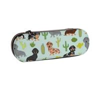 MIJKO Impresión de Cactus de Perros Salchicha, Estuche para lápices Estuche para lápices de Cuero de PU Estuche para lápices de Gran Capacidad Estuche para lápices Bolsa de cosméticos