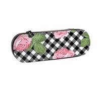 MIJKO Imprimir Rosas sobre Cuadros Blancos Y Negros, Estuche para lápices Estuche para lápices de Cuero de PU Estuche para lápices de Gran Capacidad Estuche para lápices Bolsa de cosméticos