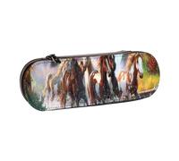 MIJKO Indios Nativos Americanos Caballos, Estuche para lápices Estuche para lápices de Cuero de PU Estuche para lápices de Gran Capacidad Estuche para lápices Bolsa de cosméticos