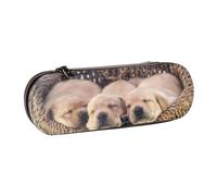 MIJKO Labradores Cachorros Pequeños Golden Retriever, Estuche para lápices Estuche para lápices de Cuero de PU Estuche para lápices de Gran Capacidad Estuche para lápices Bolsa de cosméticos