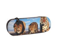 MIJKO León, Leopardo y Tigre luchan por la Comida Impresa., Estuche para lápices Estuche para lápices de Cuero de PU Estuche para lápices de Gran Capacidad Estuche para lápices Bolsa de cosméticos