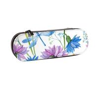 MIJKO Libélula Flor Azul Acuarela, Estuche para lápices Estuche para lápices de Cuero de PU Estuche para lápices de Gran Capacidad Estuche para lápices Bolsa de cosméticos
