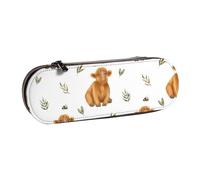 MIJKO Linda Vaca de Las Tierras Altas, Estuche para lápices Estuche para lápices de Cuero de PU Estuche para lápices de Gran Capacidad Estuche para lápices Bolsa de cosméticos