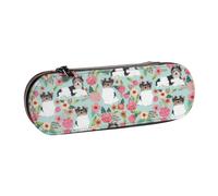 MIJKO Lindo Biewer Terrier Perros Rosa Flor Floral, Estuche para lápices Estuche para lápices de Cuero de PU Estuche para lápices de Gran Capacidad Estuche para lápices Bolsa de cosméticos