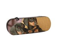 MIJKO Lindo Estampado de Dos Perros Dachshund, Estuche para lápices Estuche para lápices de Cuero de PU Estuche para lápices de Gran Capacidad Estuche para lápices Bolsa de cosméticos
