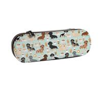 MIJKO Lindos Perros Salchicha de Menta y café, Estuche para lápices Estuche para lápices de Cuero de PU Estuche para lápices de Gran Capacidad Estuche para lápices Bolsa de cosméticos