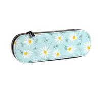 MIJKO Margarita Floral Delicada Azul y Blanca, Estuche para lápices Estuche para lápices de Cuero de PU Estuche para lápices de Gran Capacidad Estuche para lápices Bolsa de cosméticos